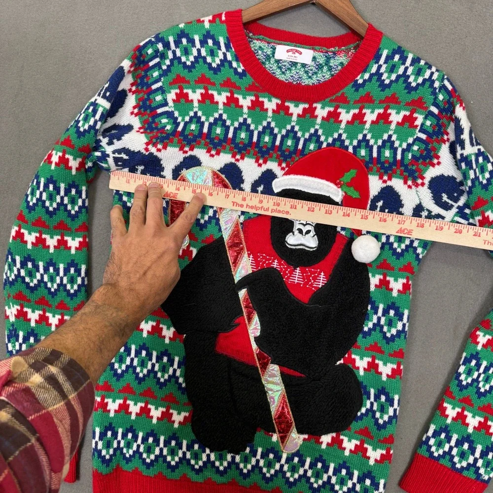 Holiday Time Knit Sweater Men S Rug Gorilla Candy Cane Ugly Christmas Party